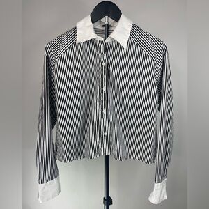 Express Black and White Striped Boyfriend Portofino Button-Up Shirt XS